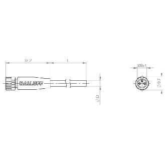 M08A Fem Droit 3p; Câble PUR 22 AWG Jaune Cpc 2m (60V)-Lire la description