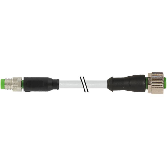 M12A Fem Droit 3p/M08A Mâle Droit 3p; PUR/PVC 3x0.25 Gris 1m-Lire la description