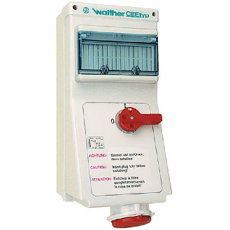 Socle saillie 3x16A interruptible et dble verrouillage et rail DIN-Lire la description