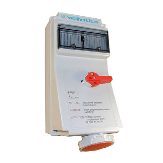Socle saillie 5x63A interruptible et dble verrouillage et rail DIN-Lire la description