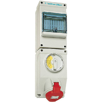 Socle saillie 5x32A interruptible et dble verrouillage et rail DIN-Lire la description