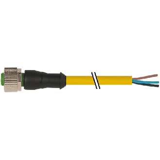M12A Fem Droit 4p; Câble PUR UL/CSA 4x0.34 Jaune Robot Cpc 10m-Lire la description