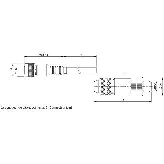 M12 Fem Droit 8p/M12 Mâle Droit 8p; Câble PUR 8x0.25 Noir Cpc 5m-Lire la description