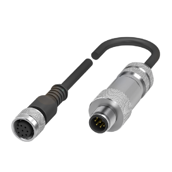M12 Fem Droit 8p/M12 Mâle Droit 8p; Câble PUR 8x0.25 Noir Cpc 5m-Lire la description
