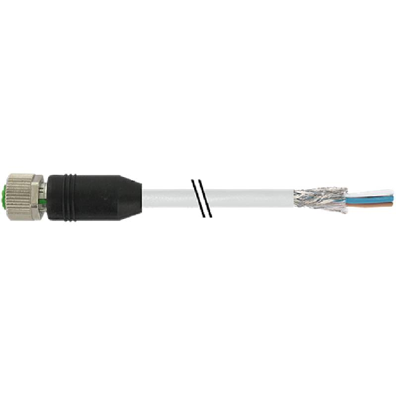 M12A Fem Droit 8p; Câble PUR (UL/CSA) Blindé 8x0.25 Gris 7.5m-Lire la description