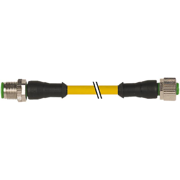 M12 Fem Droit 5p/M12 Mâle Droit 5p; PUR 5x0,34 Jaune 2m-Lire la description