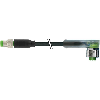 M12 Fem Coudé 3p LED/M08 Mâle Droit 3p; PUR 3x0.25 Noir Cpc 5m