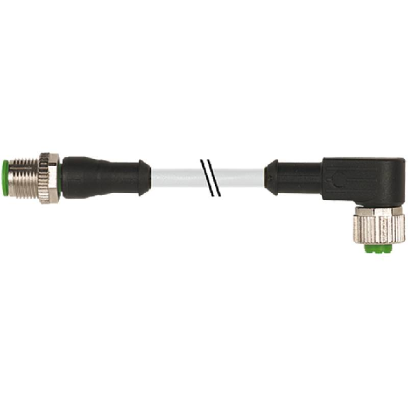 M12 Fem Coudé/M12 Mâle Droit; PVC 4x0,34 Gris 5m-Lire la description