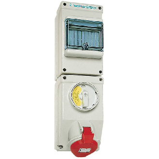 Socle saillie 4x16A interruptible et dble verrouillage et rail DIN-Lire la description