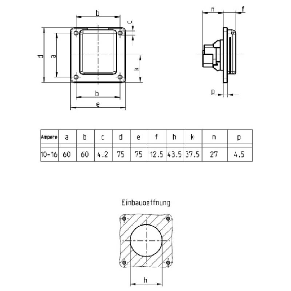 Socle Schuko bleu ( entr'axe 60x60 ), 2P+T 10/16A 230V IP44-Lire la description
