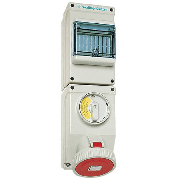 Socle saillie 4x32A interruptible et dble verrouillage et rail DIN-Lire la description