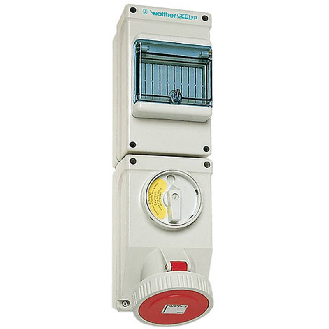 Socle saillie 4x32A interruptible et dble verrouillage et rail DIN-Lire la description