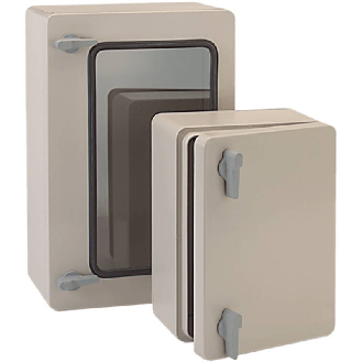 Boîtier Polyester avec hublot, IP66, RAL 7038, 300 x 400 x 200 mm-Lire la description