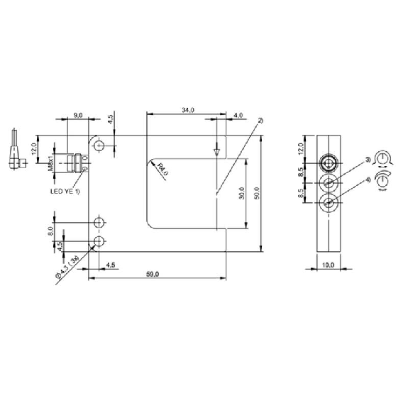 Fourche opt. U NPN E=30mm Prof=30mm Pot. LR LO/DO 10-30Vdc / M08 3P-Lire la description
