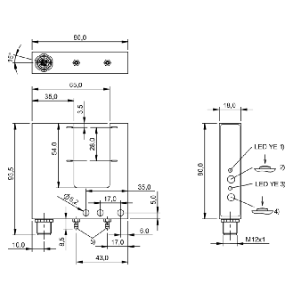 Fourche opt. U PNP E=30mm Prof=54mm LR LO/DO 18-30Vdc / M12 4P-Lire la description