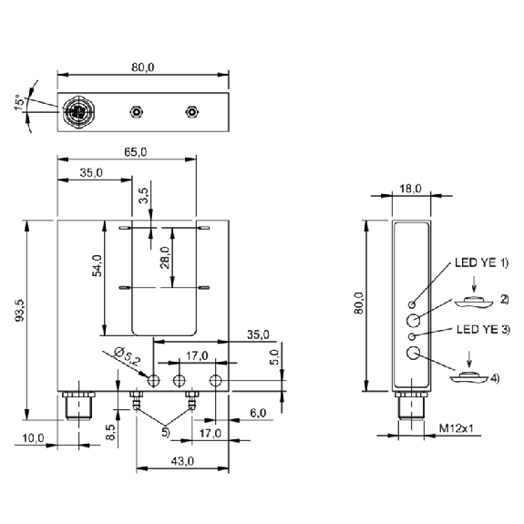 Fourche opt. U PNP E=30mm Prof=54mm LR LO/DO 18-30Vdc / M12 4P-Lire la description