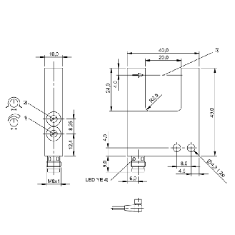Fourche opt. U PNP E=20mm Prof=20mm Pot. LR LO/DO 10-30Vdc / M08 3P-Lire la description