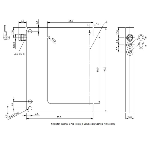 Fourche opt. U PNP E=80mm Prof=54mm Pot. Laser LO/DO / M08 3P-Lire la description