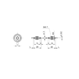 Fibre opt. plast. barrage tête M4x20mm Pmax=320mm Lg 2m-Lire la description