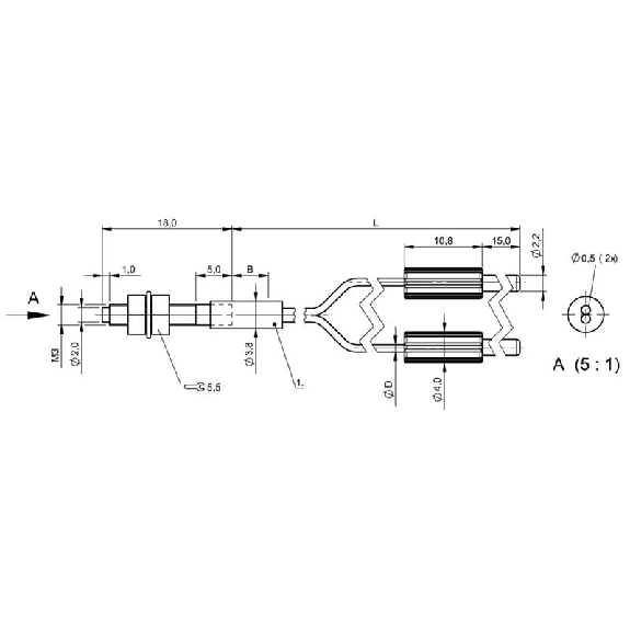 Fibre opt. plast. barrage Ø1mm, tête M3, standard, lg2m-Lire la description