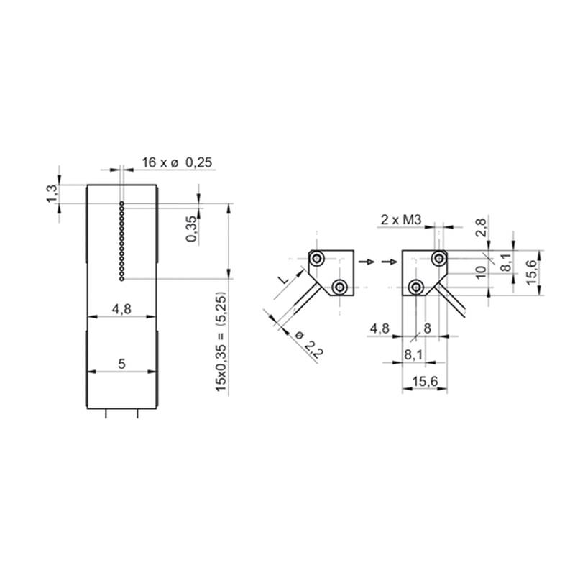 Fibre opt. plast. barrage tête 15x5x15 ligne de 5,25mm P=820mm 2m Fibre opt. plast. barrage tête 15x5x15 ligne de 5,25mm P=820mm 2m-Lire la description