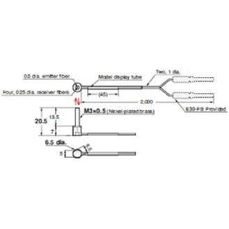 Fibre opt. coaxiale à renvoi d'angle M3 lg2m-Lire la description