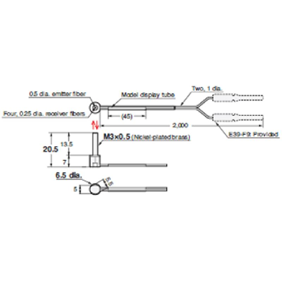 Fibre opt. coaxiale à renvoi d'angle M3 lg2m-Lire la description