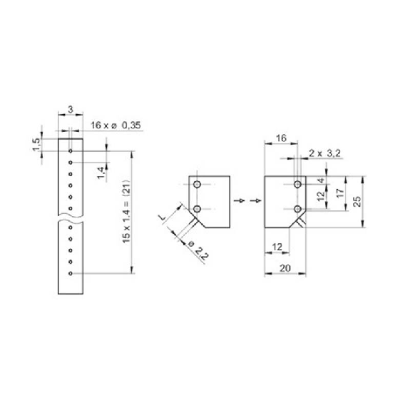 Fibre opt. plast. barrage tête 25x3x20mm ligne de 21mm P=820mm 2m Fibre opt. plast. barrage tête 25x3x20mm ligne de 21mm P=820mm 2m-Lire la description