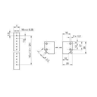 Fibre opt. plast. barrage tête 25x3x20mm ligne de 21mm P=820mm 2m-Lire la description
