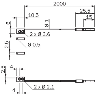 Fibre opt. directe, plast., tête 6x10.5x2.5mm, 2m-Lire la description
