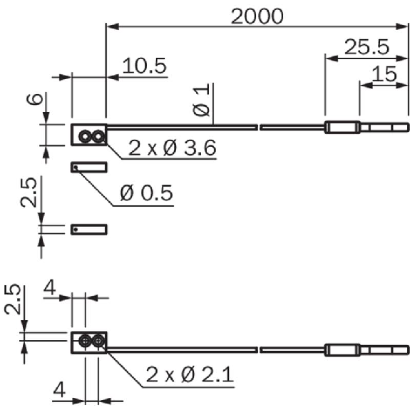 Fibre opt. directe, plast., tête 6x10.5x2.5mm, 2m-Lire la description