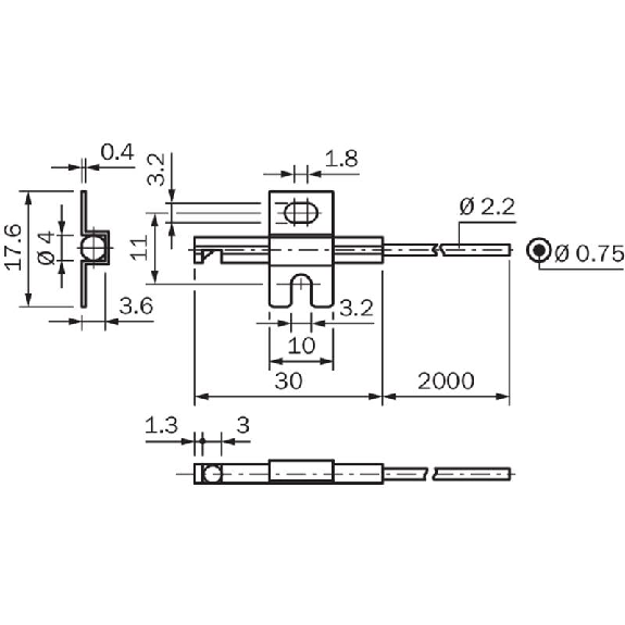 Fibre opt. barrage, plast. Ø2,2mm, tête Ø4mm, 2m-Lire la description