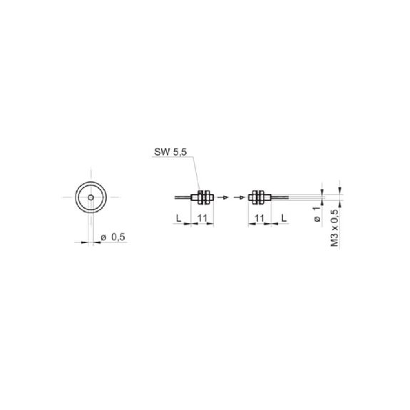 Fibre opt. plast. barrage tête M3x0,5mm Lg 2m Haute flexibilité-Lire la description