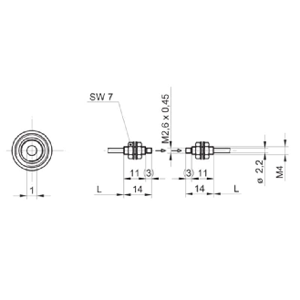 Fibre opt. plast. barrage tête M4*11mm Pmax=860mm 105 ºC Lg 2m-Lire la description