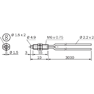 Fibre opt. directe, plast., tête M6 inox, 3m-Lire la description