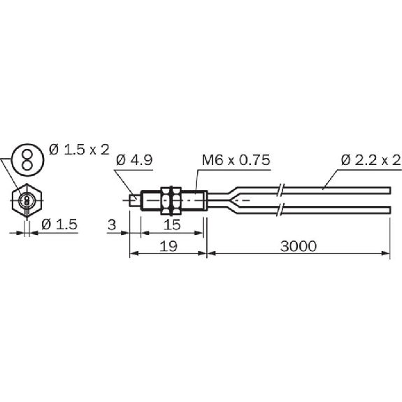 Fibre opt. directe, plast., tête M6 inox, 3m Fibre opt. directe, plast., tête M6 inox, 3m-Lire la description