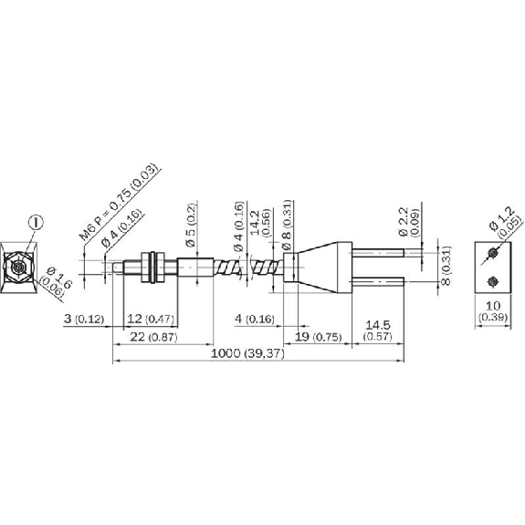 Fibre opt. directe, verre Ø2,2mm, tête M6 inox, -40 .. +200°C, 1m-Lire la description