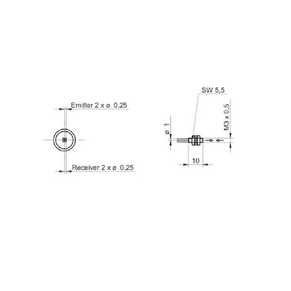 Fibre opt. directe, plast., tête M3x10mm Pmax=60mm ultra flex, 2m-Lire la description