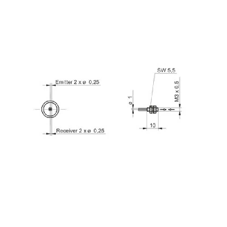 Fibre opt. directe, plast., tête M3x10mm Pmax=60mm ultra flex, 2m-Lire la description
