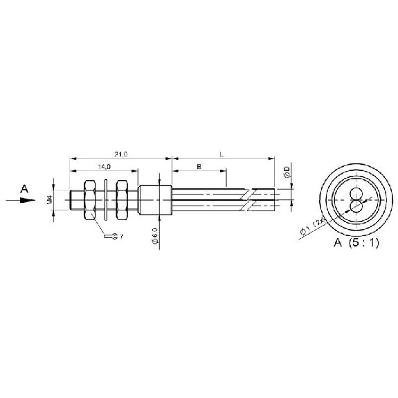 Fibre opt. directe, plast. Ø2,2mm, M6 tête Ø4 x 14mm, 2m-Lire la description