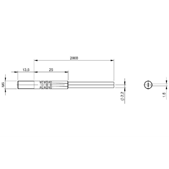 Fibre opt. directe, plast. Ø2,2mm, tête M6 x13,5mm laiton, 2m-Lire la description