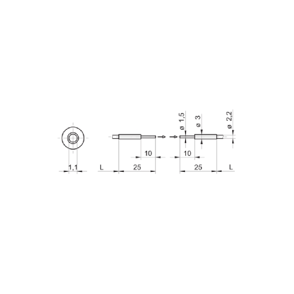 Fibre opt. directe, verre, tête 6x14mm Pmax=210mm +250°C, 25cm-Lire la description