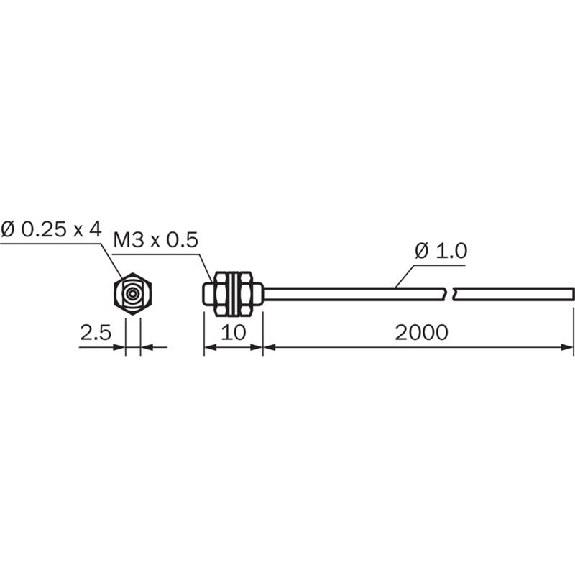 Fibre opt. barrage, plast. embout M3, 2m-Lire la description