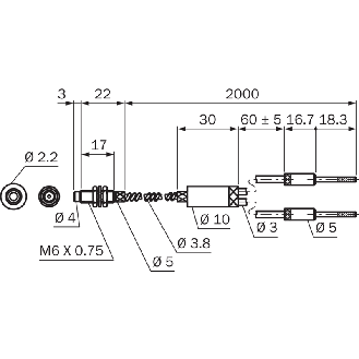 Fibre opt. directe coaxiale, verre, tête M6 laiton, 100 °C, 2m-Lire la description