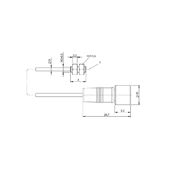 Tête de capteur optique Directe P12mm IR Ø3x8mm / M08 3P+C1m PUR-Lire la description