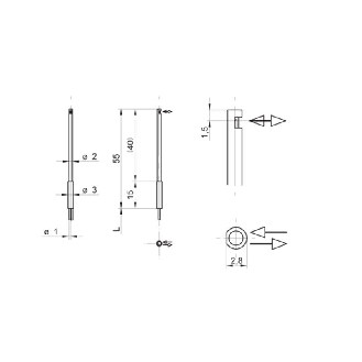 Fibre opt. directe, plast., tête latérale M2,8x40mm Pmax=15mm, 2m-Lire la description