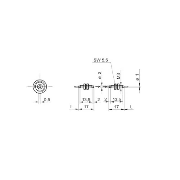 Fibre opt. barrage, plast., tête M3x17mm Pmax=110mm, 2m-Lire la description
