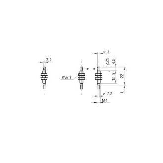 Fibre opt. plast. barrage tête latérale M4x22mm Pmax=220mm Lg 2m-Lire la description