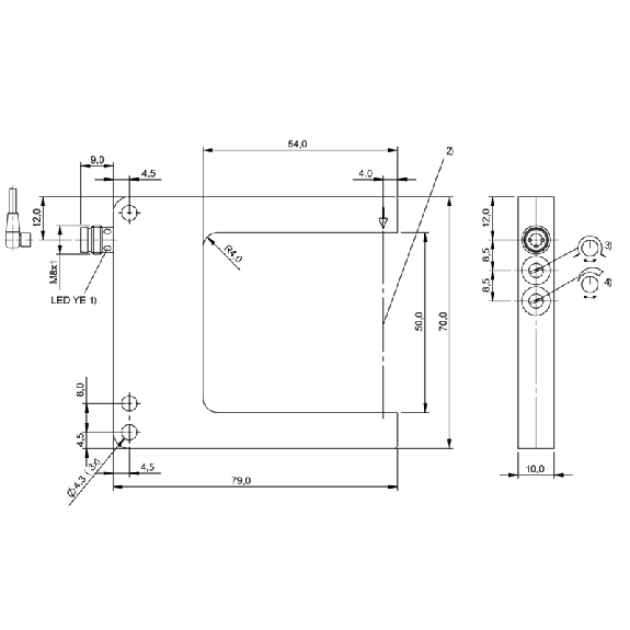 Fourche opt. U PNP E=50mm Prof=54mm Pot. LR LO/DO / M08 3P-Lire la description