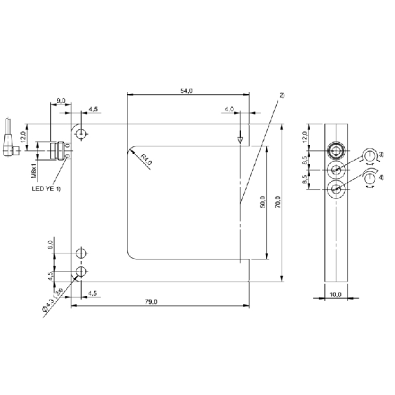 Fourche opt. U PNP E=50mm Prof=54mm PinPoint LO/DO / M08 3P-Lire la description